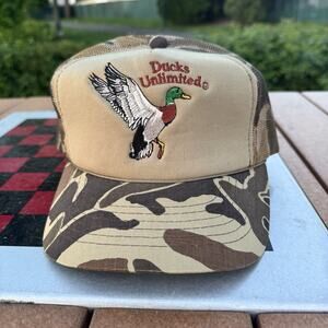 Vintage Ducks Unlimited Camo Cap Hat Snapback Hunting Trucker Camouflage Youngan